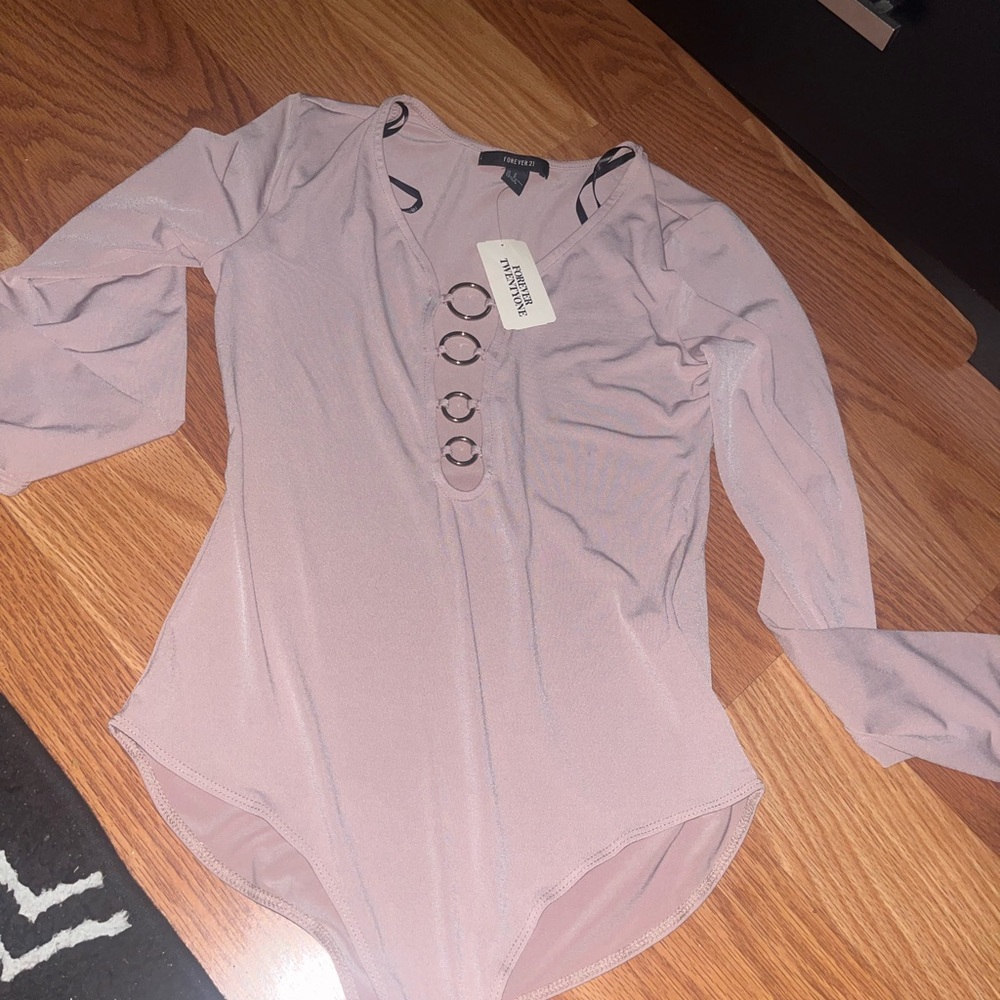 Forever 21 Pink Long Sleeve Polo Bodysuit